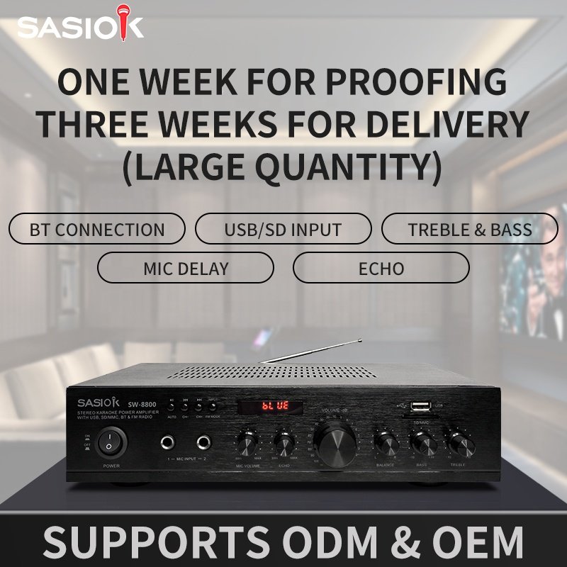 ECHO/balance Sound SW-8800 Quality Stereo Karaoke Amplifier Support USB/SD/MMC/AUX Audio Input & Playback and FM Radio Function.